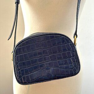 J.Crew Devon Camera Bag Blue Croc Embossed Leather  Great condition